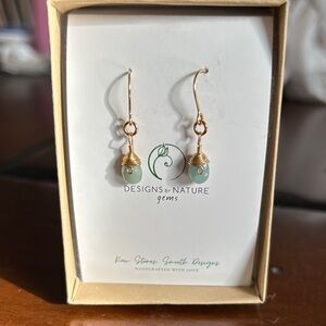 March GENUINE raw AQUAMARINE BIRTHSTONE stone delicate drop earrings NEW giftbox